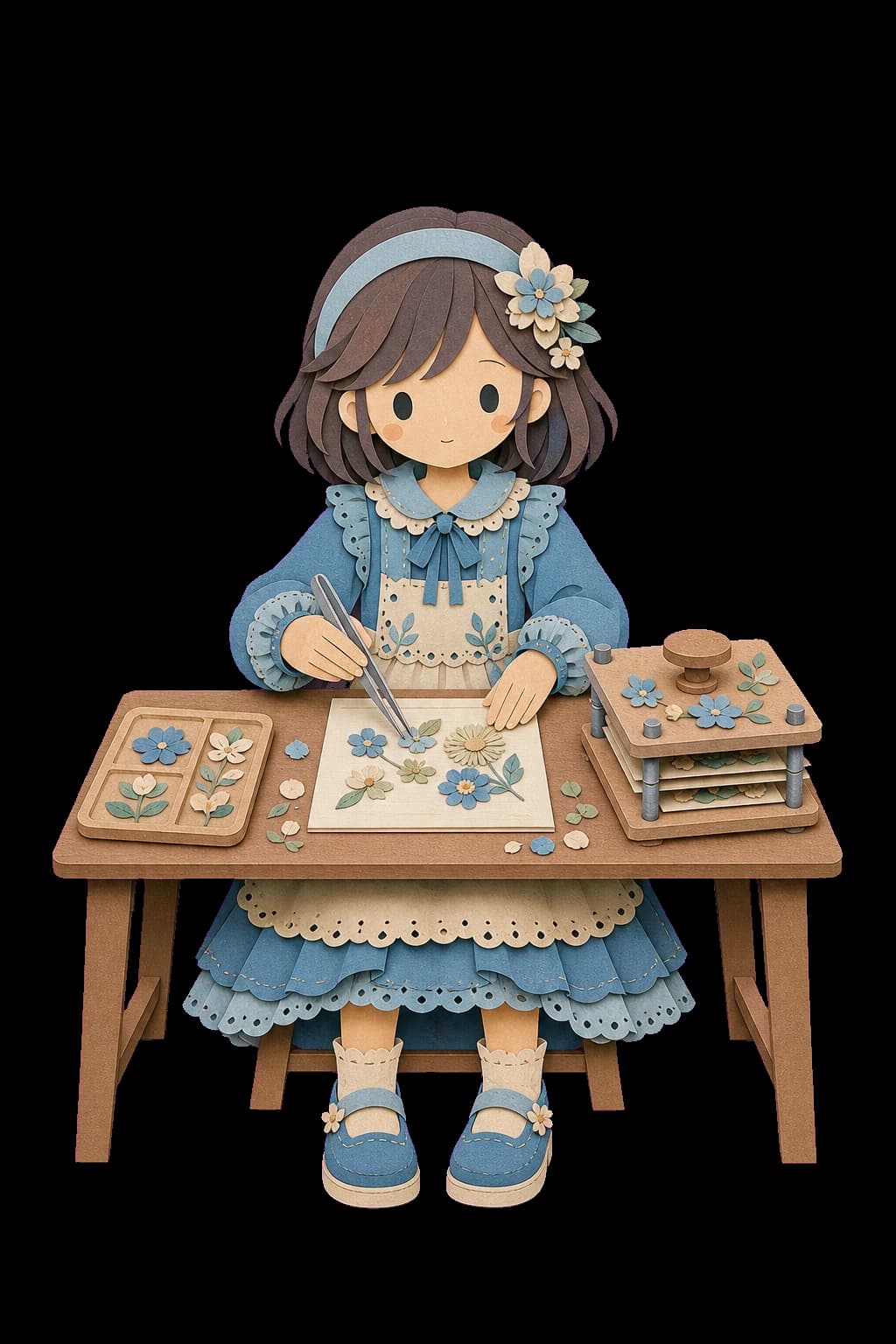 RLUAN paper-doll pressed-flower artist character portrait (female-a)