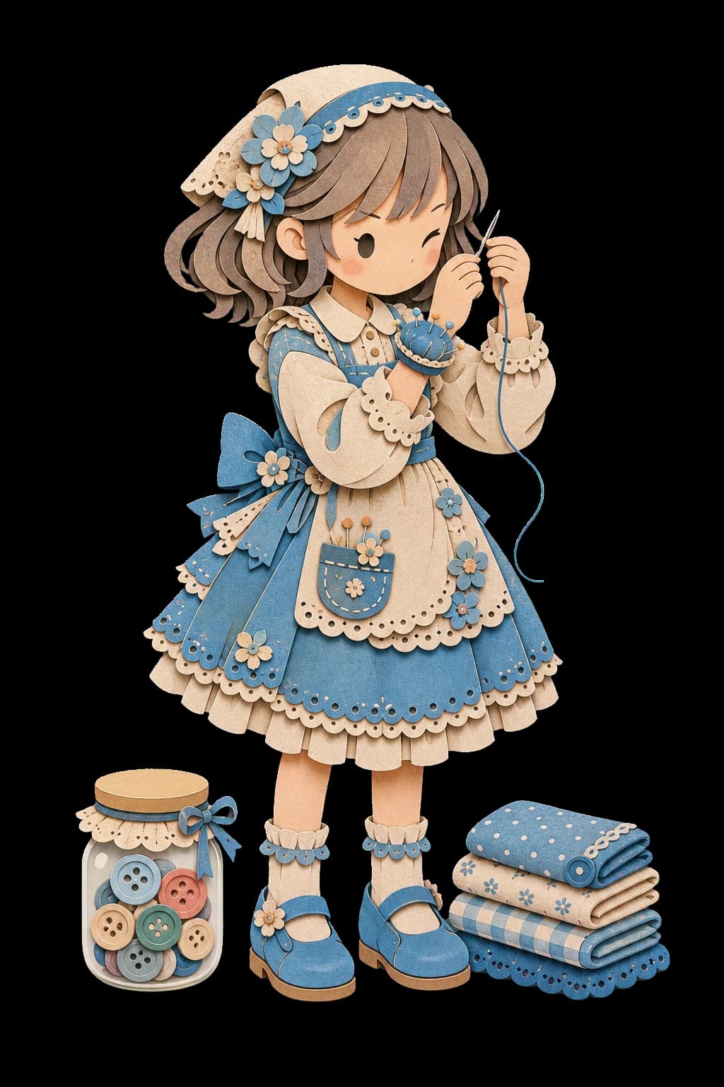 RLUEN paper-doll mending tailor character portrait (female-a)
